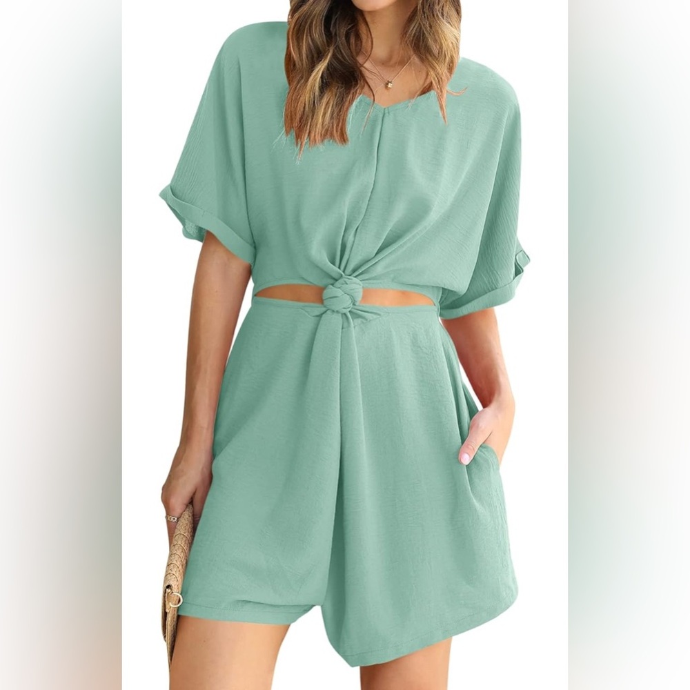 Chic Mint Green Knot-Front Romper
